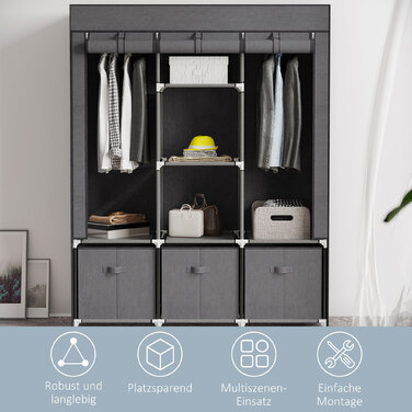 Шкаф HOMCOM Garderobe, розкладний, тканинний, з блискавкою, фліс, темно-сірий, 125x43x162,5 см | Aosom
