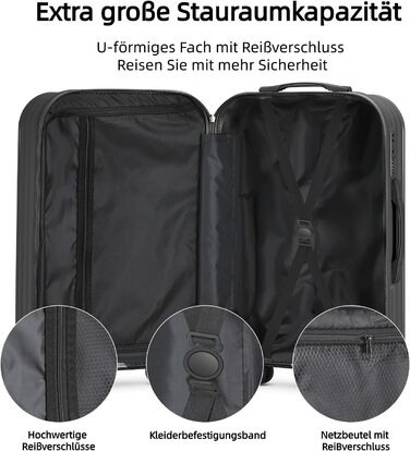 Набір валіз Tiyfiy 4 в 1 з жорстким корпусом, косметичка, USB-порт, TSA-замок, 360° колеса, чорний