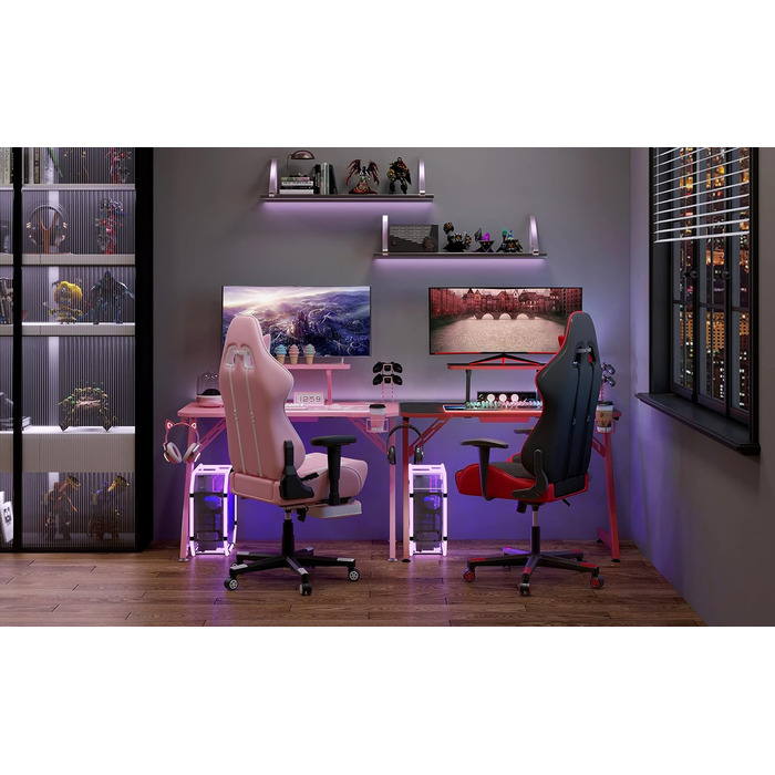 Ігровий стіл Intimate WM Heart 110 см: ергономічний стіл з карбоновою поверхнею, тримач для навушників, підставки для напоїв та аксесуарів, чорно-червоний