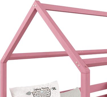 Ліжко для дому IDIMEX FINA з масиву сосни, ліжко Монтессорі 90х200см, дитяче ліжечко з дахом (рожевий)