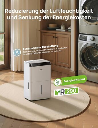 Dreo Розумний осушувач повітря - 20л, для приміщень до 37 м², з керуванням через додаток та Alexa, 3 режими, таймер, регулювання вологості, з відводом води, для спальні та ванної кімнати, білий/чорний