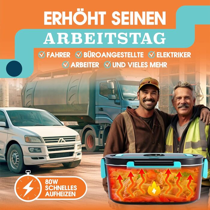 Електрична ланчбокс TRAVELISIMO 80W 1,5L 3-в-1 (12V/24V/220V) для подорожей, авто, мікрохвильовка, блакитний