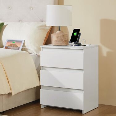 Нічний столик Yaheetech з 3 висувними ящиками, 2 розетками AC та 2 USB-портами, для спальні/вітальні