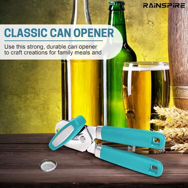 Відкривач консерв Rainspire ручний, міцний, з плавним зрізом, з відкривачем для пляшок, рожевий