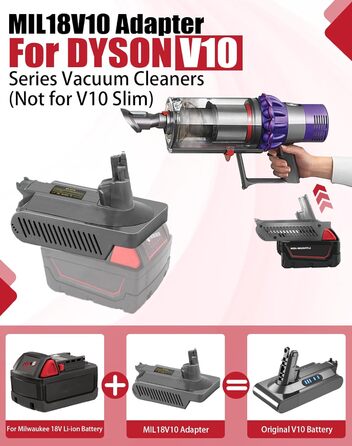 Заміна батареї JJXNDO Dyson V10 і адаптер для пилососа Makita/Milwaukee 18V на Dyson V10 (без акумулятора)