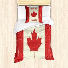 Набір підковдр для односпальних ліжок, концепція Happy Canada, захист від алергії з наволочкою, 135 см x 200 см - 80 x 80 см, Vermilion and Ivory 135 см x 200 см - 80 x 80 см Vermilion і Ivory