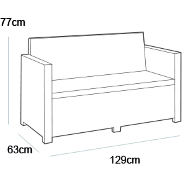 Диван садовий Allibert Victoria 2-місний, ротанг, сірий, з подушками, 129x63x77 см