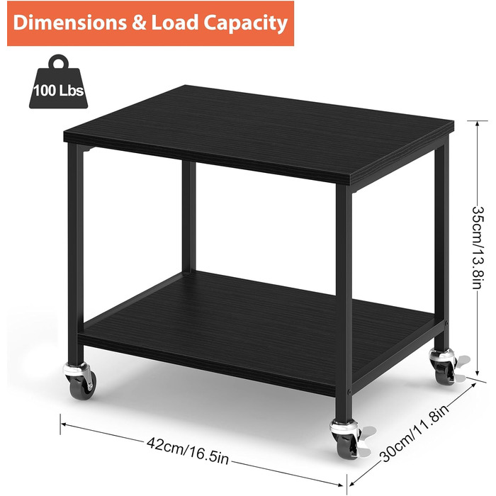 Підставка для принтера Smusei біла, 2-рівнева, з роликами, дерев'яна, для офісу, дому, школи, 42 x 30 x 35 см