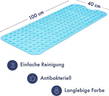 Нековзний килимок для ванної з присосками 100x40 см/40x16 дюймів наддовгі килимки для ванної Можна прати в пральній машині, без латексу Килимок для душу ідеально підходить для літніх людей і дітей (синій)