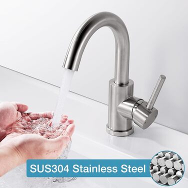 Змішувач для ванної кімнати/кухні з нержавіючої сталі, поворотний на 360°, висота виливу 150 мм, з однорідним змішувачем, покриття - нікель