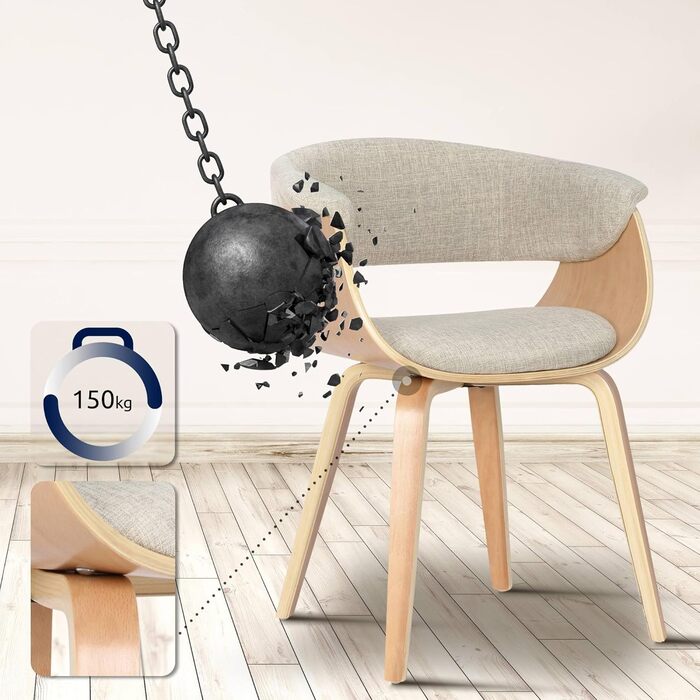 Стільці для їдальні CLP Bruce з тканинним покриттям, дерев'яним каркасом, чорного кольору для їдальні або кухні | Крісло витримує до 150 кг, колір: каркас - горіх (дерево (натуральне), кремовий)