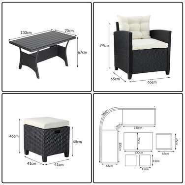Polyrattan Corner Lounge чорний/кремовий з подушкою