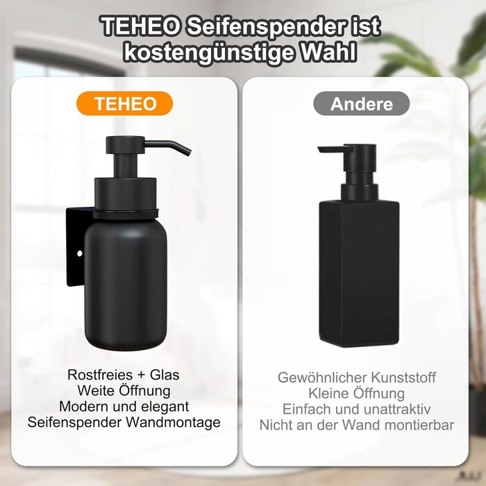 Настінний диспенсер для мила, 250 мл, чорний (матова поверхня) - без свердління, кріплення на клей - для шампуню, гелю для душу