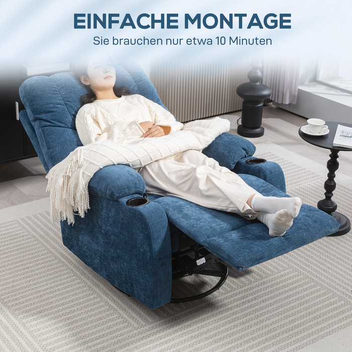 Крісло-релакс з підставкою для ніг, відкидне крісло, поворотне, до 150 кг, сталевий каркас, 88x96x108 см, темно-синій