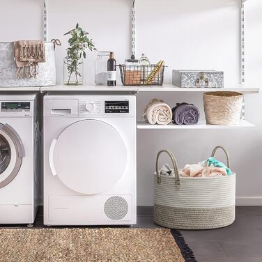 Кошик для постільних речей 32L плетіний, з бавовни та мотузки, складаний, універсальний, з ручками (колір коричневий), 40 x 25 см