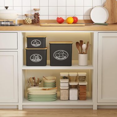 Набір контейнерів для зберігання картоплі, цибулі та часнику Lifewit (3 шт) - чорний, з вентиляцією, великий об'єм