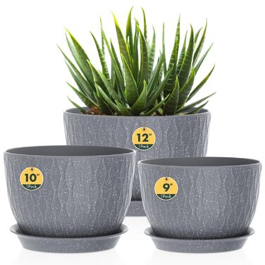 Набір горщиків для квітів з системою поливу (3 шт.), 20.3/17.8/15.2 см, сірий з білими крапками, для дому та балкона
