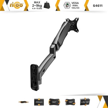 Кріплення для монітора RICOO TS2011: тримач для екрану 17-27 дюймів, VESA 75/100, кріплення до столу