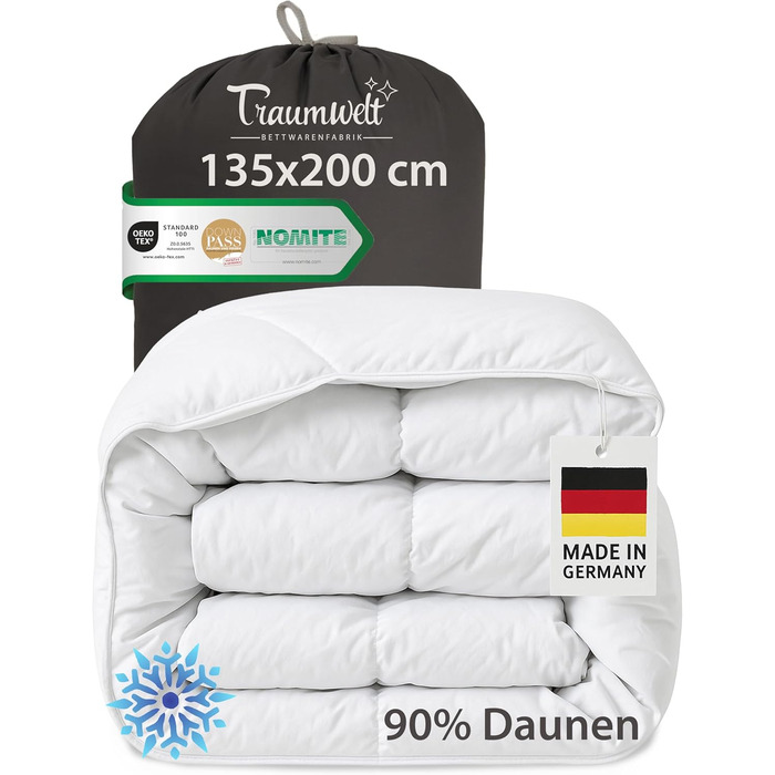 Німецька пухова ковдра 135x200 см, 90% пух, 10% перо, для всіх сезонів, гіпоалергенна, сертифікат Öko-Tex 100, Downpass