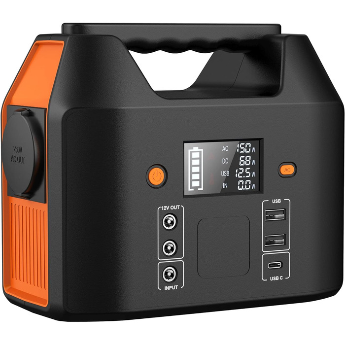 Портативна електростанція SinKeu 99Wh/150W: сонячний генератор з AC 230V, USB та виходом для запальнички, для кемпінгу, подорожей та як резервне джерело живлення (Black)