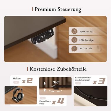 Регульований по висоті письмовий стіл Klicelor з LED-підсвіткою та розетками, 160x80 см, ігровий стіл для офісу з моніторною підставкою, чорний