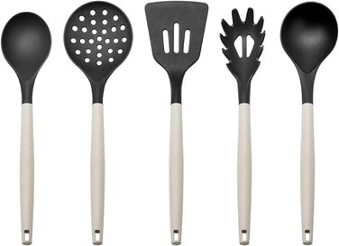 Набір ножів Karaca Gusto 12 предметів з дерев'яною підставкою та кухонними аксесуарами, з нержавіючої сталі, ергономічні ручки, кремовий колір