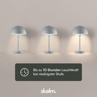 LED настільна лампа Skølm Aeriala: диммування, USB-C зарядка, тепле світло, до 10 годин роботи, метал, сірий колір