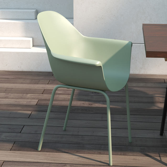 Набір садово-патіо стільців (4 шт.), зі спинкою та підлокітниками, стійкий до погодних умов, витримує до 120 кг, комбінований матеріал (пластик/метал), колір - зелений.