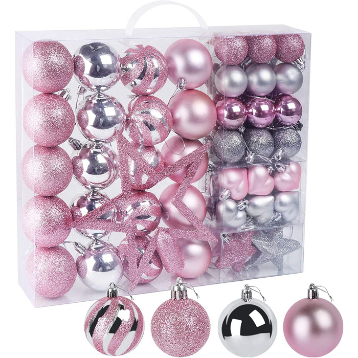 Різдвяна куля набір ялинкових куль-блискуча прикраса різдвяні кулі з рожевого і сріблястого пластику, м, 60 шт.