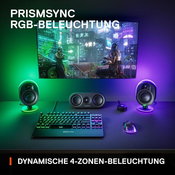 SteelSeries Arena 7 - 2.1-канавна акустика для геймінгу, RGB, USB, Aux, Bluetooth, чорний