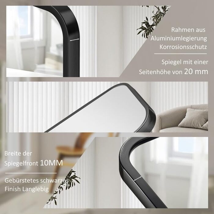 Дзеркало Boromal Schwarz кругле на стіну з реміннем, велике, 70x100 см. Підходить для ванної кімнати, вітальні, спальні, передпокою.