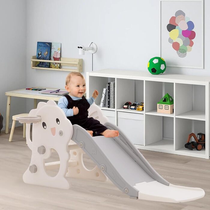 Дитяча гірка складана з баскетбольним кільцем для саду Rutsche 105 см, сіра