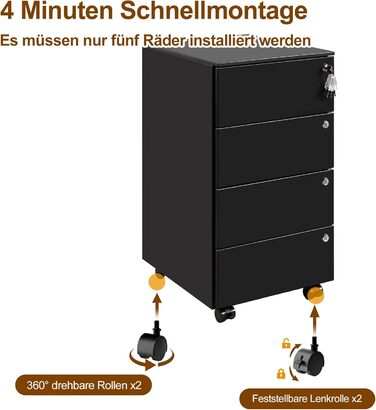 Роликовий контейнер HOMSTEEL з 3 замками, 4 шухлядами, для офісу та дому, білий (44 x 37 x 69.5 см)