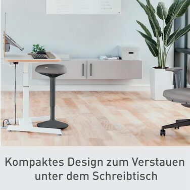 Leitz Ergo Active Столик для стояння з пінопластовим сидінням, регульована висота 57-82 см, оббивка з переробленого матеріалу, до 110 кг, серія Ergo, темно-сірий, 65450089