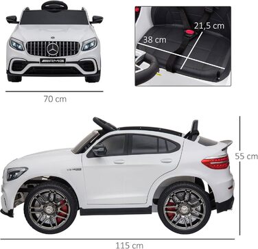 Дитячий електромобіль Mercedes-Benz AMG GLC63S Coupe 12V, ліцензійний, з пультом ДУ, ременем безпеки, 2x35W, білий, для дітей 3-5 років, HOMCOM