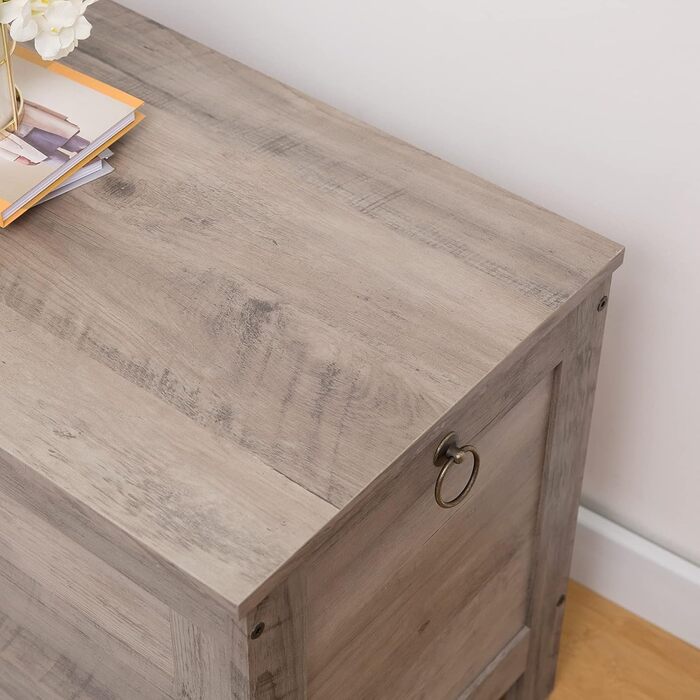 HOOBRO Скам'янка з ящиком, скриня для іграшок з кришкою, банкетка для взуття, скам'янка, ящик для зберігання, міцна, безпечні петлі, спальня, вітальня, 76 см, білий, 100 x 40 x 48 см, сірий