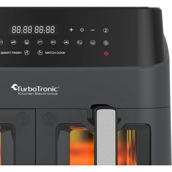 Подвійна фритюрниця TurboTronic XXL 1600 Вт / 9 л (2 шт. 4.5 л камера) 10 програм Цифрова фритюрниця без жиру Масло Подвійна фритюрниця Потужність фритюрниці (сірий)