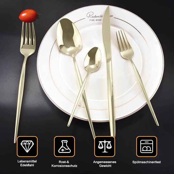 Набір столових приборів на 6 осіб, Targzier, 30 предметів, нержавіюча сталь, кольоровий, для кухні/готелю/ресторану, преміум-якість, придатний для миття в посудомийній машині (30 предметів, Champagne)