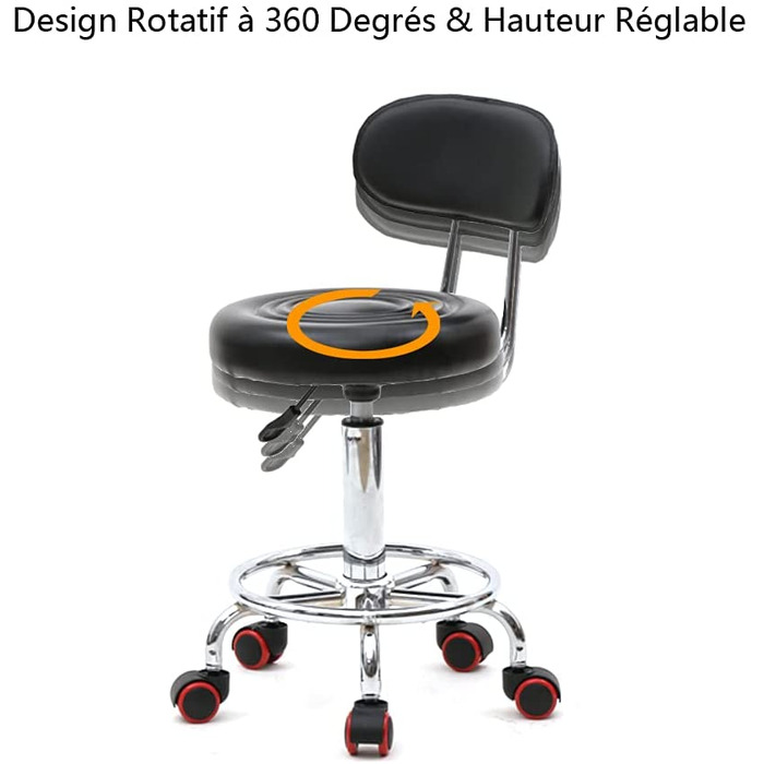 Офісний стілець, професійний стілець на коліщатках, зі спинкою, з можливістю повороту на 360 , регульований по висоті, для масажного салону, кухні, офісу, туалету