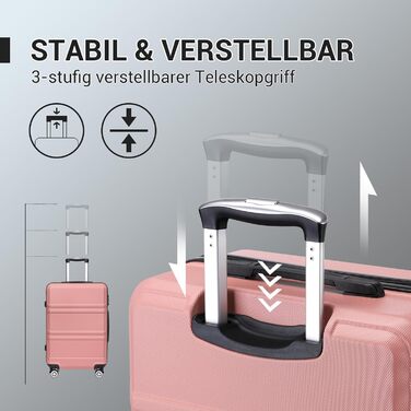 KONO Набір валіз 3 в 1 з ABS, рожевий колір, з TSA замком, M-L-XL, з роликами