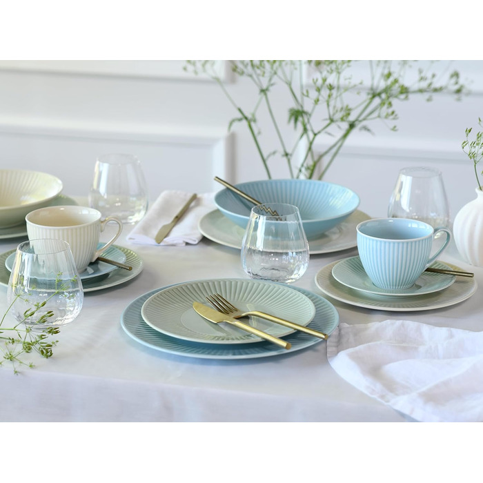 CreaTable Набір кавового сервізу Valencia Pastell, 18 предметів для 6 осіб, порцеляна, Made in Europe (Крем, Блакитний, Зелений)