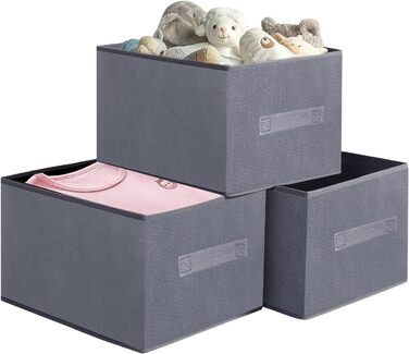 Галерея SV 3-предметна тканинна коробка для зберігання, 40x28x20 см Великі складні кошики для зберігання для полиць, тканинні коробки без кришок Для зберігання одягу, іграшок та книг