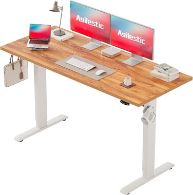 Регульований за висотою стіл Agilestic: електричний, з пам'яттю, ергономічний, для комп'ютера, 150 x 60 см, білий/світло-коричневий