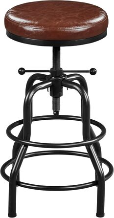 Барний стілець Yaheetech вінтажний, регульована висота, з товстим сидінням, без монтажу, з штучної шкіри, для кухні/вітальні/бару/кафе, коричневий
