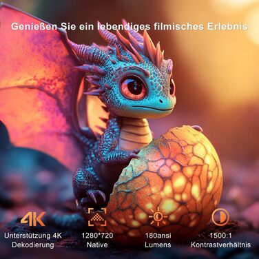 Портативний проєктор ZDSSY Beamer Klein 4K з Wi-Fi 6 та Bluetooth 5.2, автофокусом та корекцією трапеції, підтримкою Android/iPhone/PC/Mac/Switch/PS5