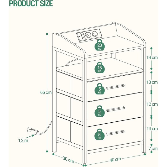 Набір приліжкових тумбочок Hzuaneri 2 шт. з LED-підсвічуванням, зарядкою USB та 3 висувними ящиками, для спальні/вітальні, чорний (NS35504B)
