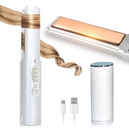 Бездротовий випрямляч для волосся Titan 2-в-1 з акумулятором 5000mAh (випрямляч та плойка) для всіх типів волосся, білий