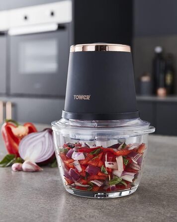 Подрібнювач для салату Tower Cavaletto T12058MNB, 1 л, 350 Вт, Midnigh Blue & Roségold (Чорний та Рожево-золотий)