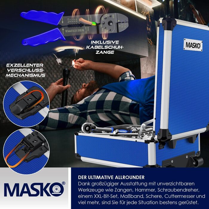Набір інструментів MASKO 1400 предметів в алюмінієвому кейсі на колесах | Професійний інструментальний візок для дому, авто, хобі та майстерні (Синій)