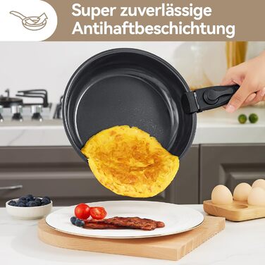 Набір каструль з керамічним покриттям 14 предметів, антипригарне покриття, індукційне дно, 24/28 см сковороди, для всіх типів плит, сумісний з духовкою